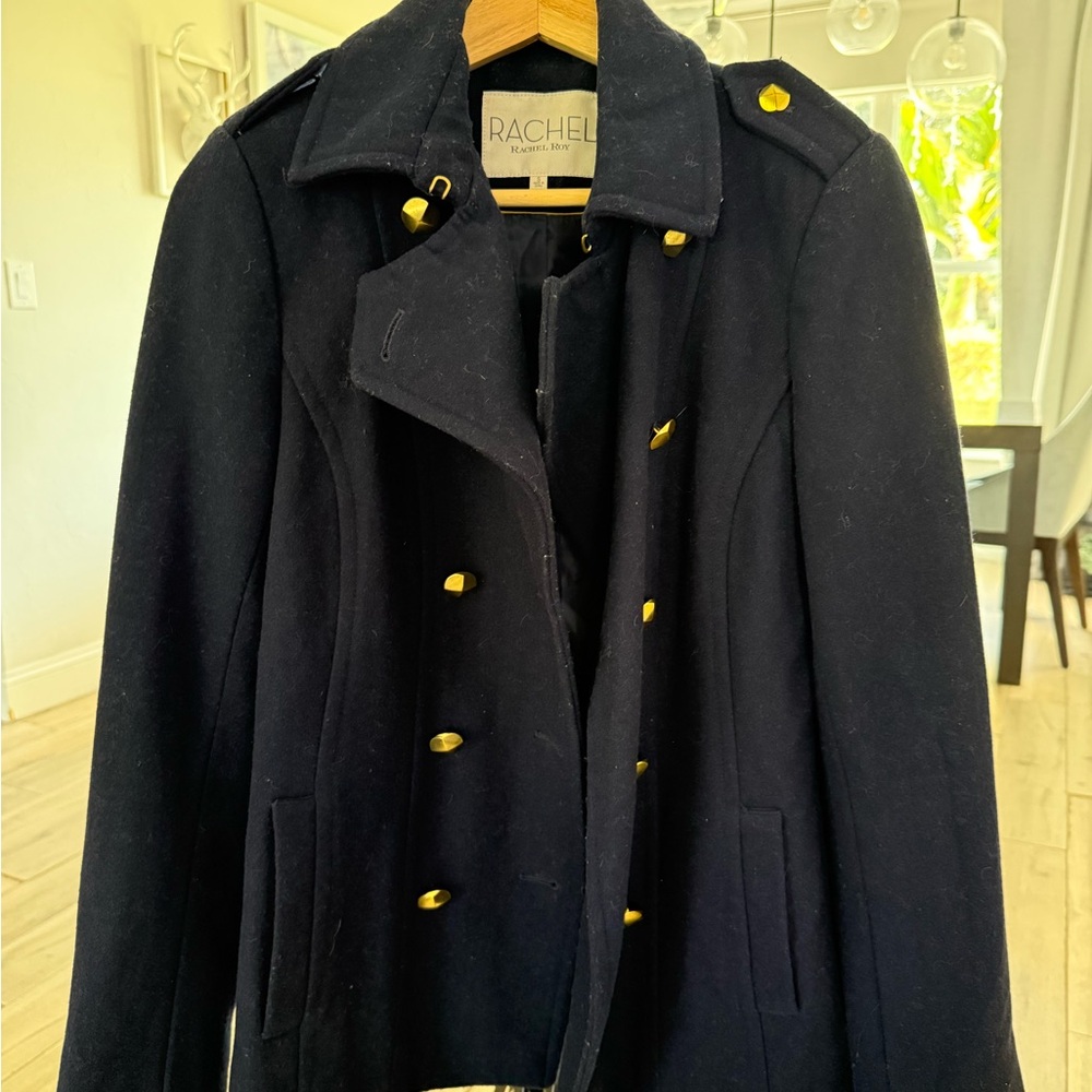Rachel Elegant Black Coat with Gold Accents